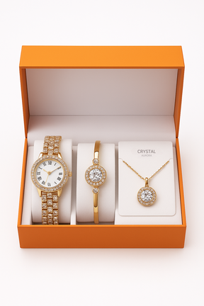Conjunto Crystal Aurora  - Relógio + Colar + Pulseira