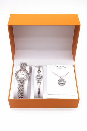 Conjunto Crystal Aurora  - Relógio + Colar + Pulseira