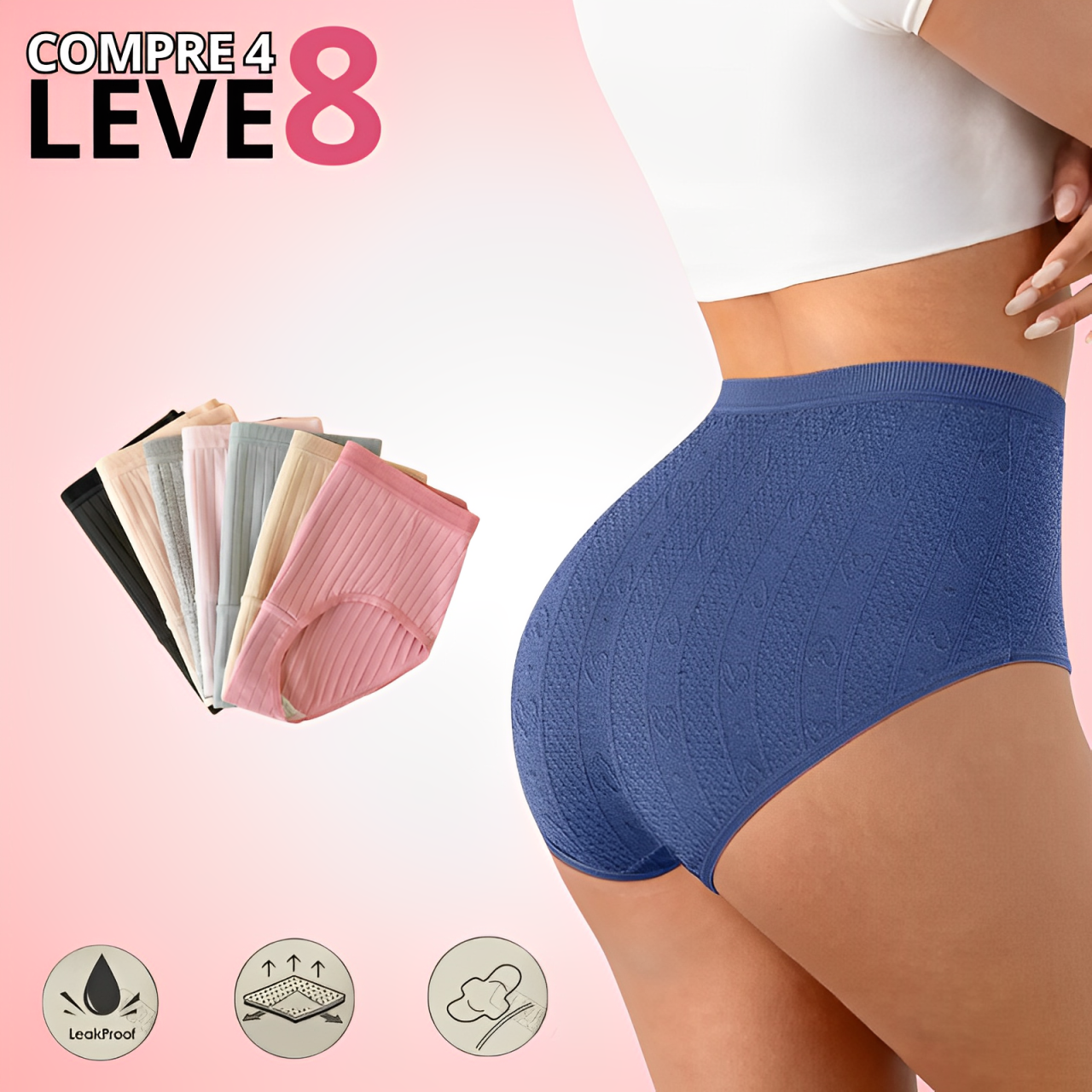 Calcinha Antivazamento BellaProteção – Compre 4 Leve 8